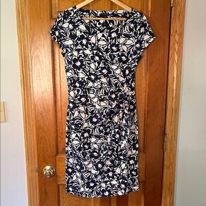 Talbots Navy and White Floral Midi Dress